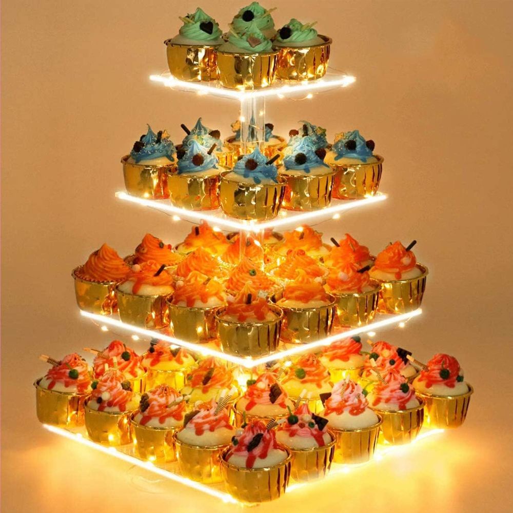 Cupcake Stand Tier - Cupcake Stand with Yellow LED Lights,