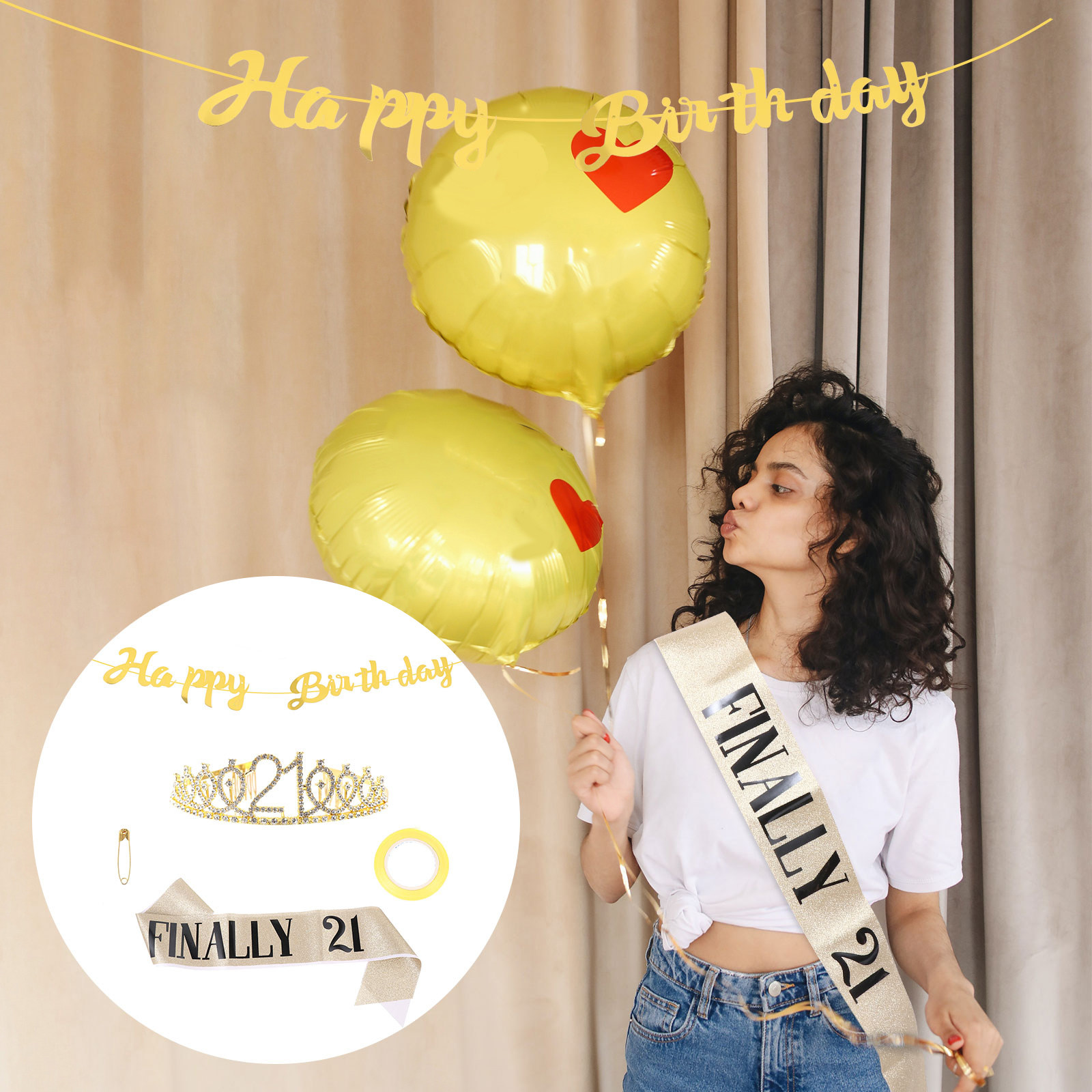 1Set Birthday Crown Glitter Ba - Birthday Sash Glitter ulasan dan harga