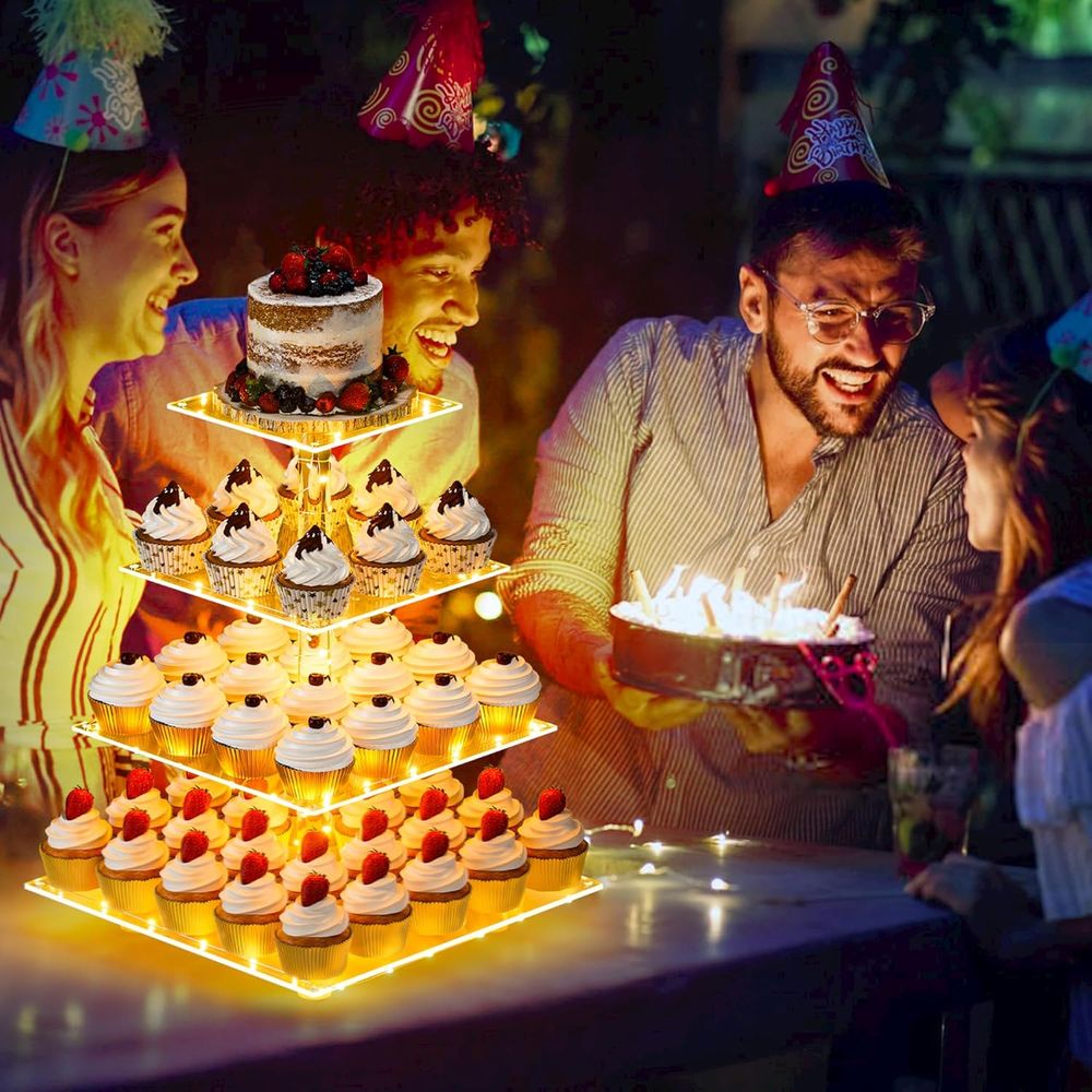Cupcake Stand with Yellow LED  - Cupcake Stand Tier ulasan dan harga