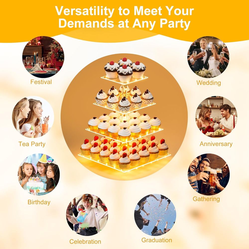 Cupcake Stand with Yellow LED  - Cupcake Stand Tier ulasan dan harga